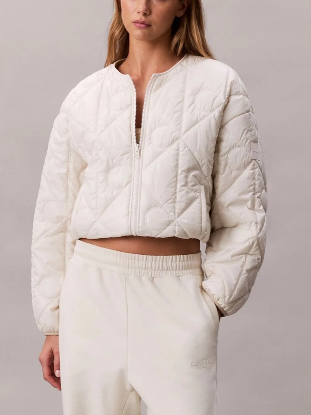 Calvin Klein Quilted Cropped Puffer Jacket in White